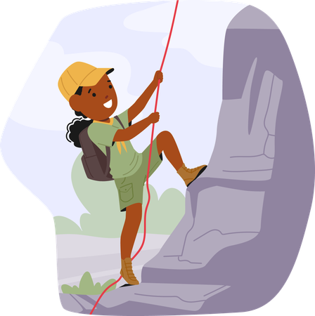 Young Girl Scout Doing Climbing Rock  Illustration