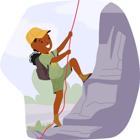 Young Girl Scout Doing Climbing Rock  Illustration