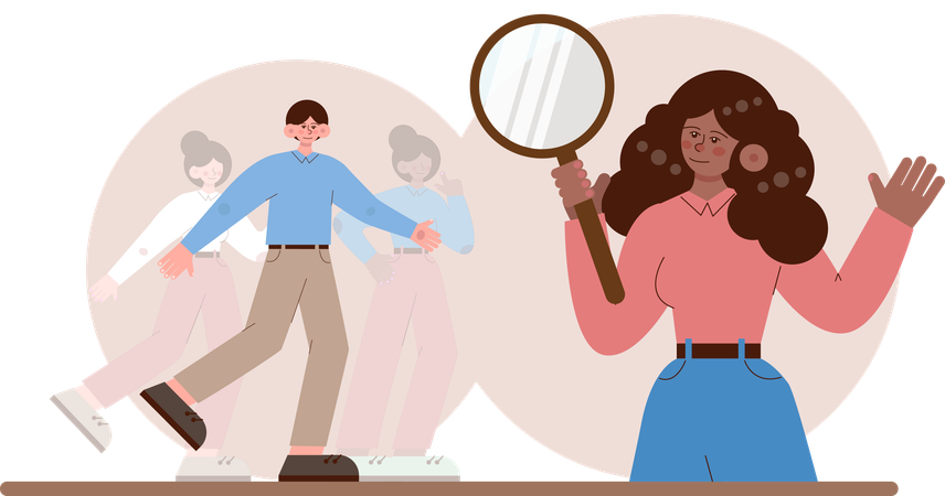 Young girl searching candidate for job  Illustration