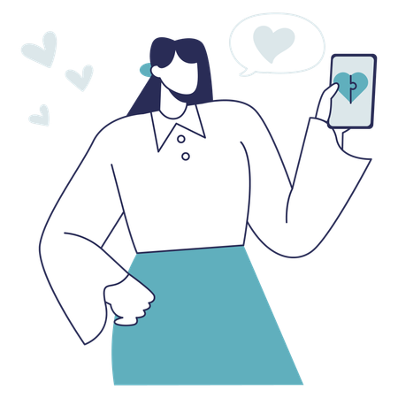 Young girl searching love on Mobile Dating App  イラスト