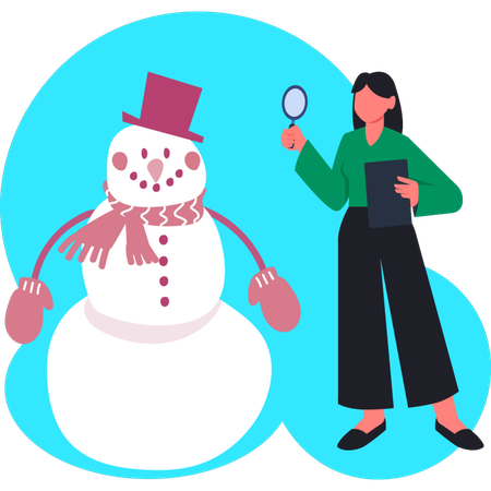 Young girl searching on snowman  Illustration