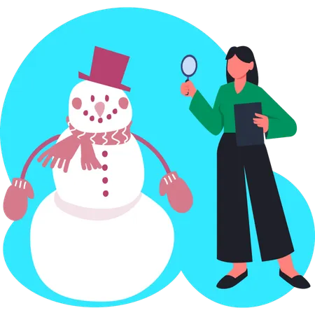 Young girl searching on snowman  Illustration