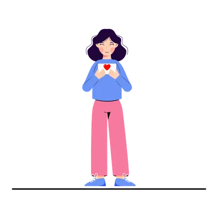 Young girl sending letter with heart  Illustration