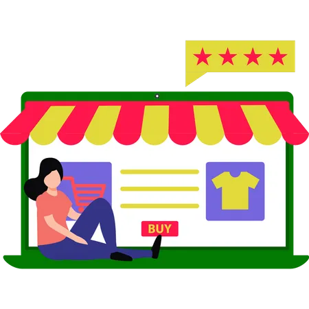 Young girl shopping for clothes at online store  イラスト