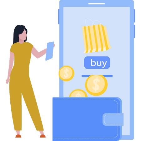 Young Girl Shopping Online  Illustration
