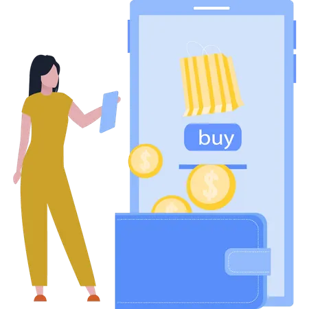 Young Girl Shopping Online  Illustration
