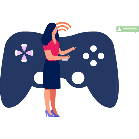 The Girl Is Showing The Game Controller Illustration