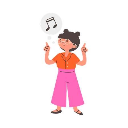 Young girl showing hands gesture upward while try to guess song  Illustration