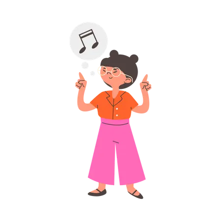 Young girl showing hands gesture upward while try to guess song  Illustration
