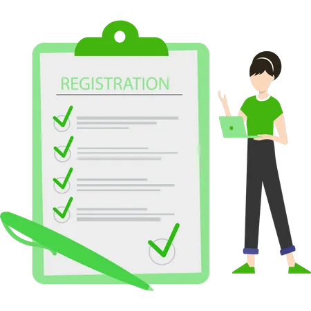 The Girl Signs The Registration Document Illustration