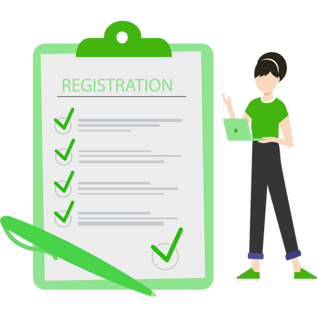 Young girl signs registration document  Illustration