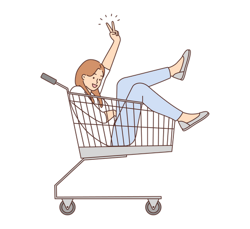 Young girl sitting in shopping cart  Illustration