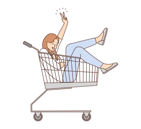 Young girl sitting in shopping cart  Illustration