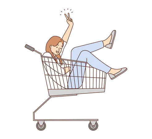 Young girl sitting in shopping cart  Illustration