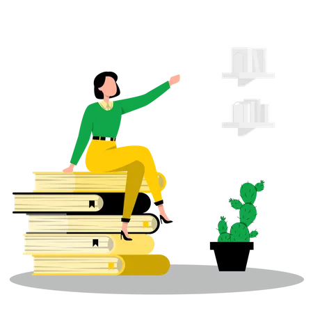 Young girl sitting on books  Illustration