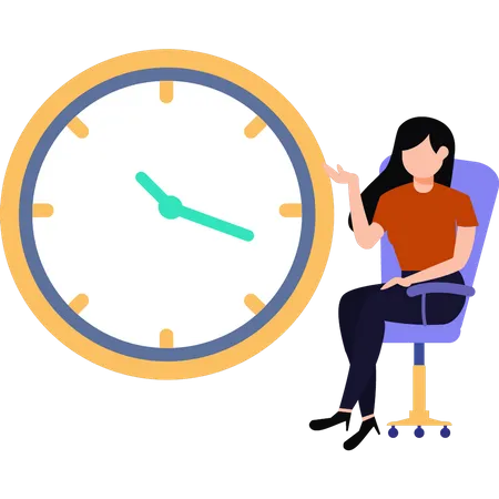 Young girl sitting on chair showing time  Illustration