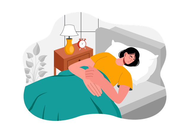 Young girl sleeping on bed  Illustration