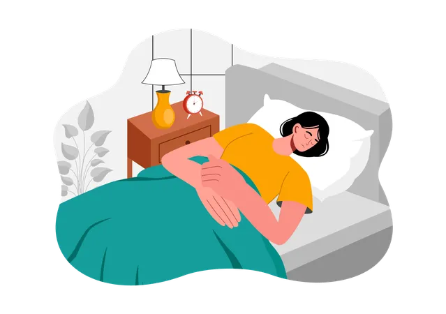 Young girl sleeping on bed  Illustration