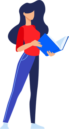 Young girl standing and reading book  Illustration