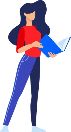 Young girl standing and reading book  Illustration