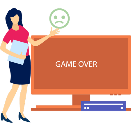 Young Girl Standing And Showing Game Over  Illustration