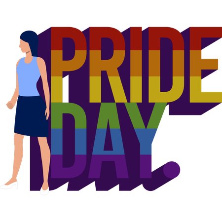 Young girl standing front of pride day logo  Illustration