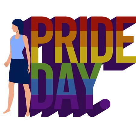 Young girl standing front of pride day logo  Illustration