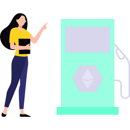 Young girl standing near ethereum station Illustration