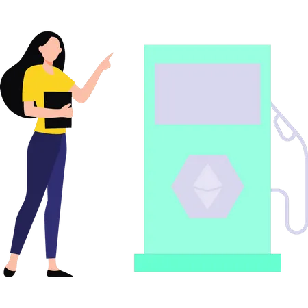 Young girl standing near ethereum station Illustration