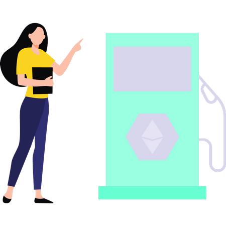 Young girl standing near ethereum station  Illustration