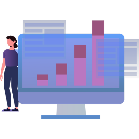 Young Girl Standing Near Graph Monitor  Illustration