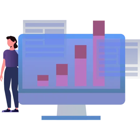 Young Girl Standing Near Graph Monitor  Illustration