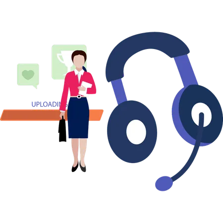 Young Girl Standing Next To Headphones  イラスト