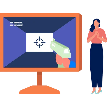 The Girl Is Standing Next To The Monitor Illustration