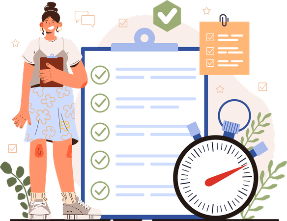 Young Girl standing with business plan list  Illustration