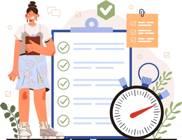 Young Girl standing with business plan list  Illustration