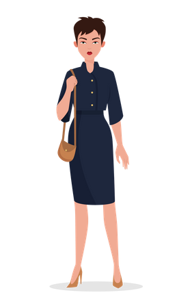 Young girl standing with purse  Illustration