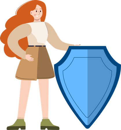Young girl standing with shield  Illustration