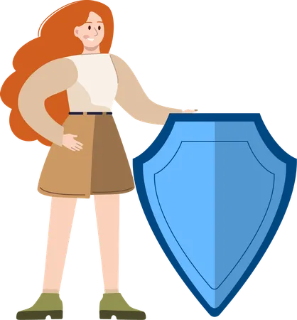 Young girl standing with shield  Illustration