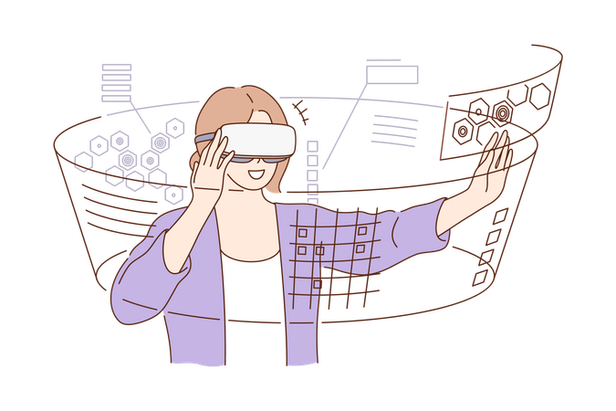 Young girl standing with vr glasses  Illustration