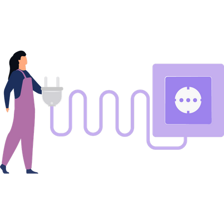 Young girl stands by socket  Illustration