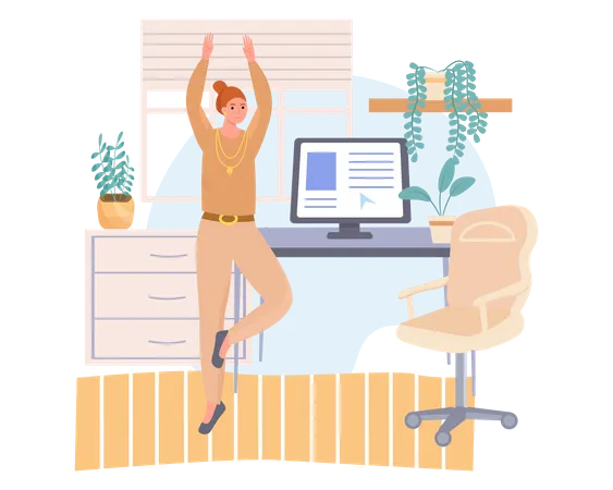 Young girl stretching hands in office  Illustration