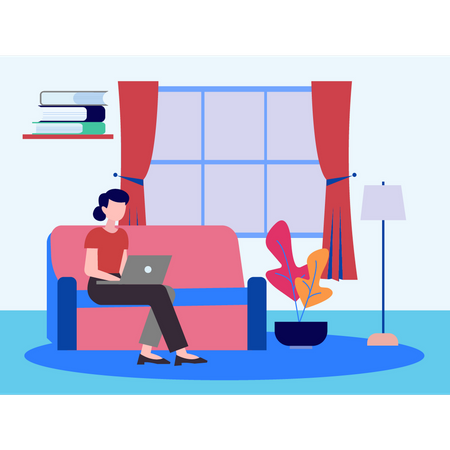 Young girl studying at home  Illustration