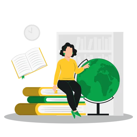 Young girl studying geography  Illustration