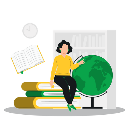 Young girl studying geography  Illustration