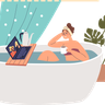 illustration girl take bath watching video