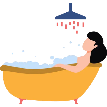 Young girl taking bath at night  Illustration