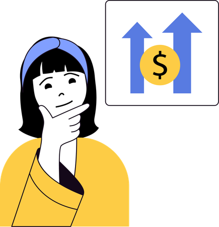 Young girl thinking about financial profit  Illustration