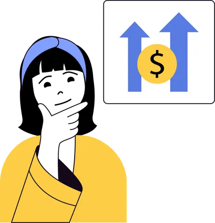 Young girl thinking about financial profit  Illustration