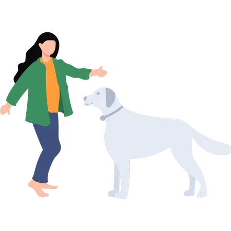 Young girl training dog  Illustration
